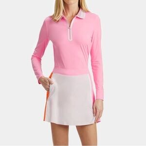 G/FORE Colour Block Collar Silky Tech Nylon Quarter Zip Polo Candy Pinehurst